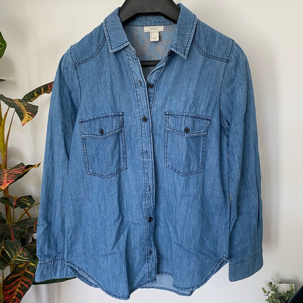 Forever 21 Light Denim Button Down Shirt